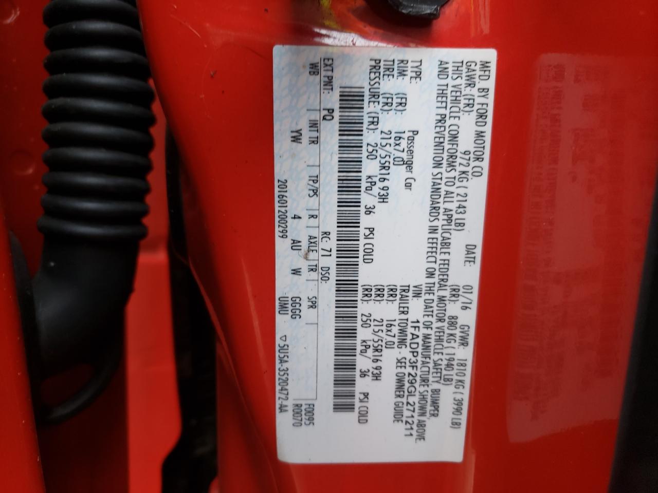 Photo 10 from auction – 2016 FORD FOCUS SE with VIN 1FADP3F29GL271211