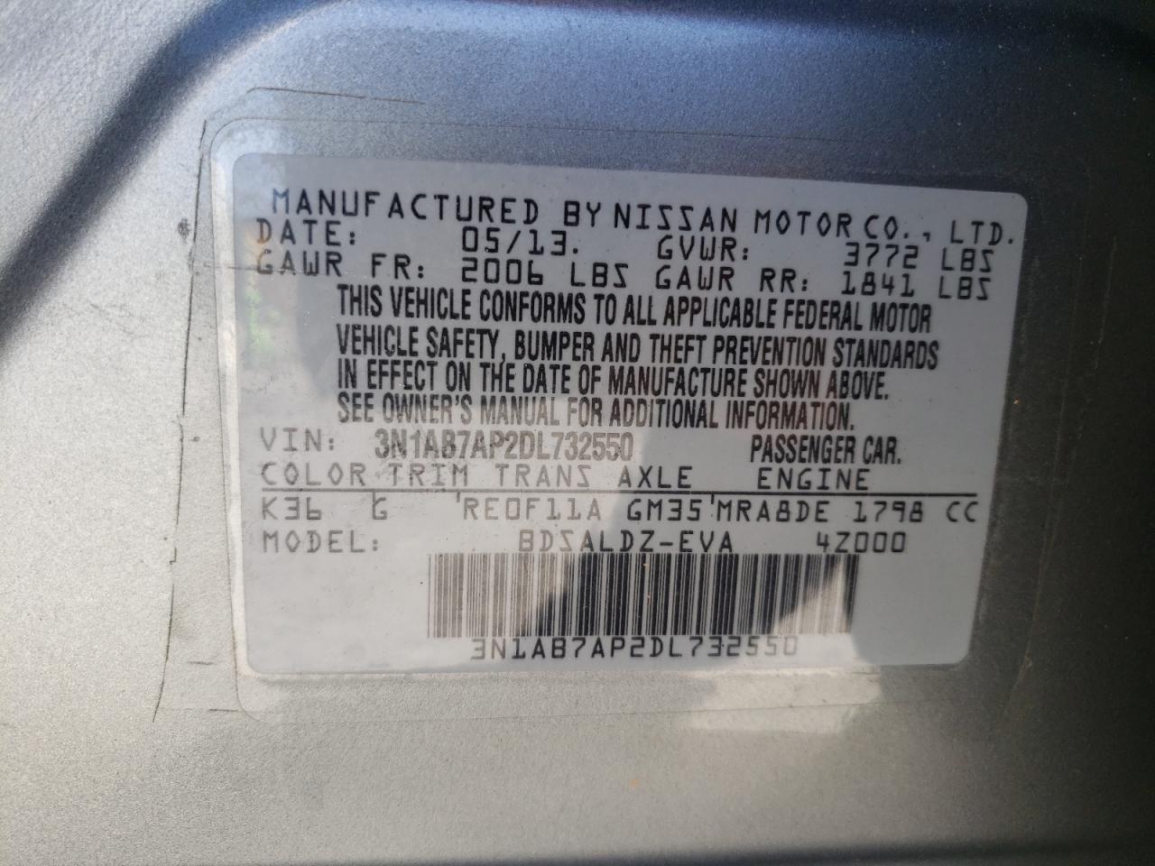 Photo 10 from auction – 2013 NISSAN SENTRA S with VIN 3N1AB7AP2DL732550