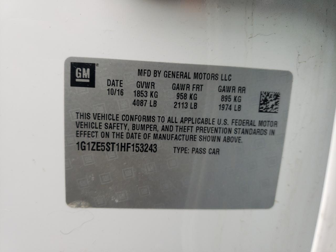 Photo 10 from auction – 2017 CHEVROLET MALIBU LT with VIN 1G1ZE5ST1HF153243