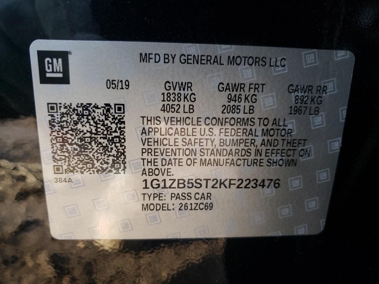 Photo 10 from auction – 2019 CHEVROLET MALIBU LS with VIN 1G1ZB5ST2KF223476
