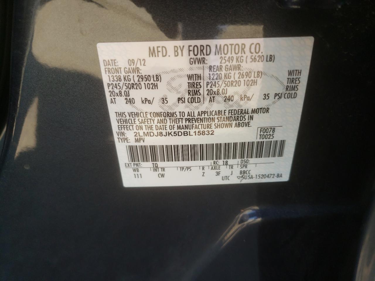 Photo 10 from auction – 2013 LINCOLN MKX with VIN 2LMDJ8JK5DBL15832