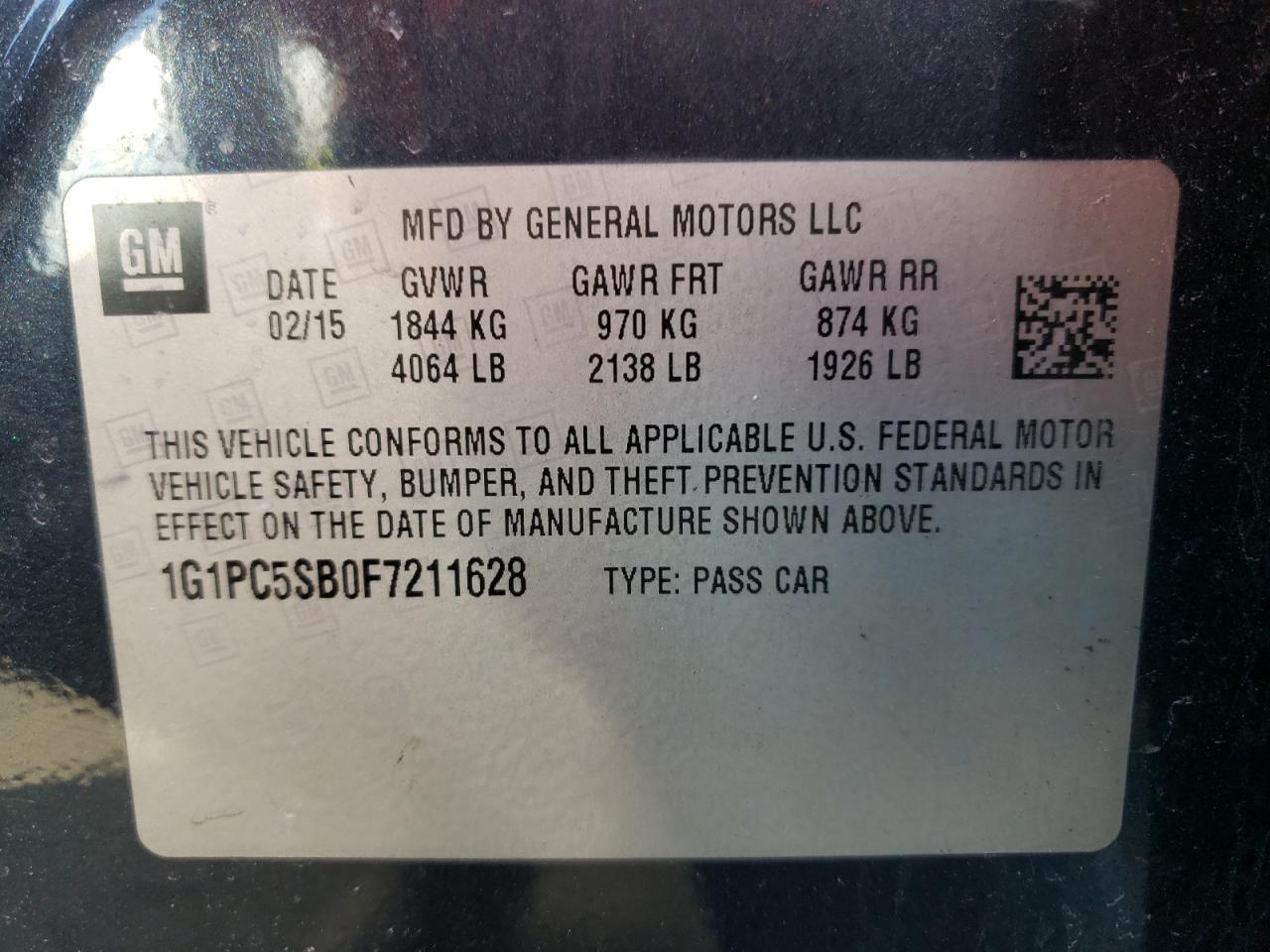 Photo 10 from auction – 2015 CHEVROLET CRUZE LT with VIN 1G1PC5SB0F7211628