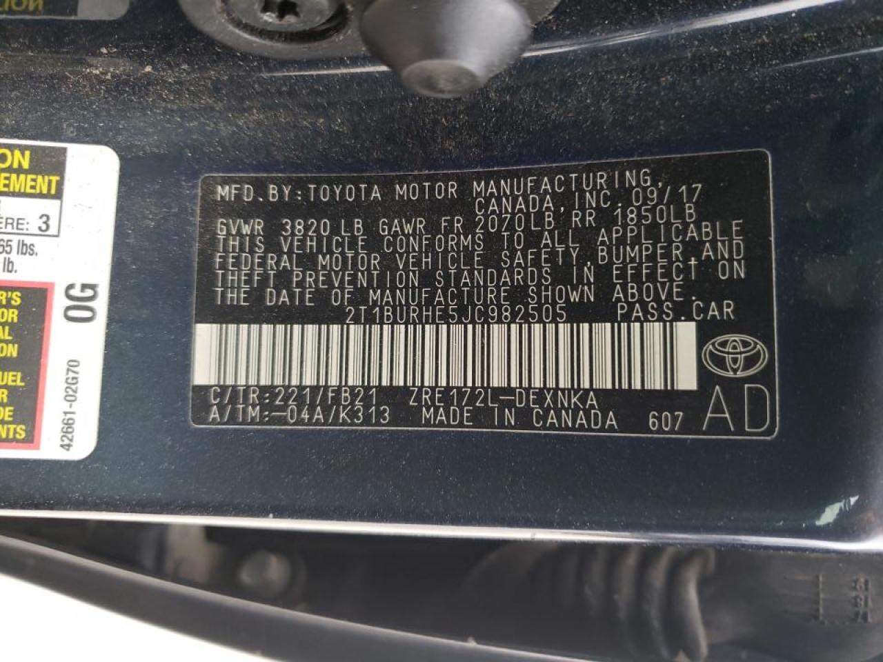 Photo 10 from auction – 2018 TOYOTA COROLLA L with VIN 2T1BURHE5JC982505