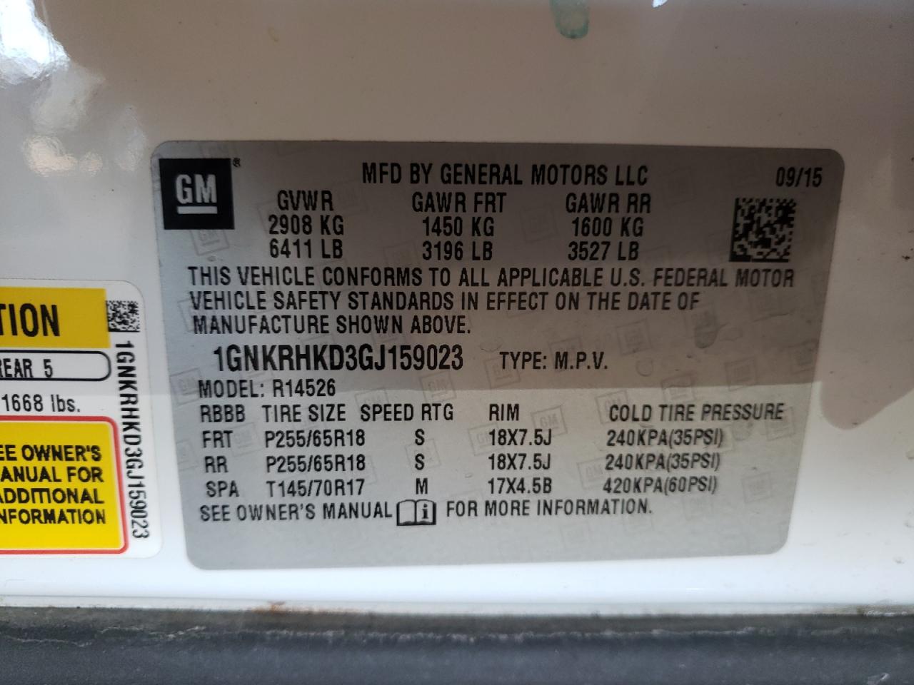 Photo 10 from auction – 2016 CHEVROLET TRAVERSE L with VIN 1GNKRHKD3GJ159023
