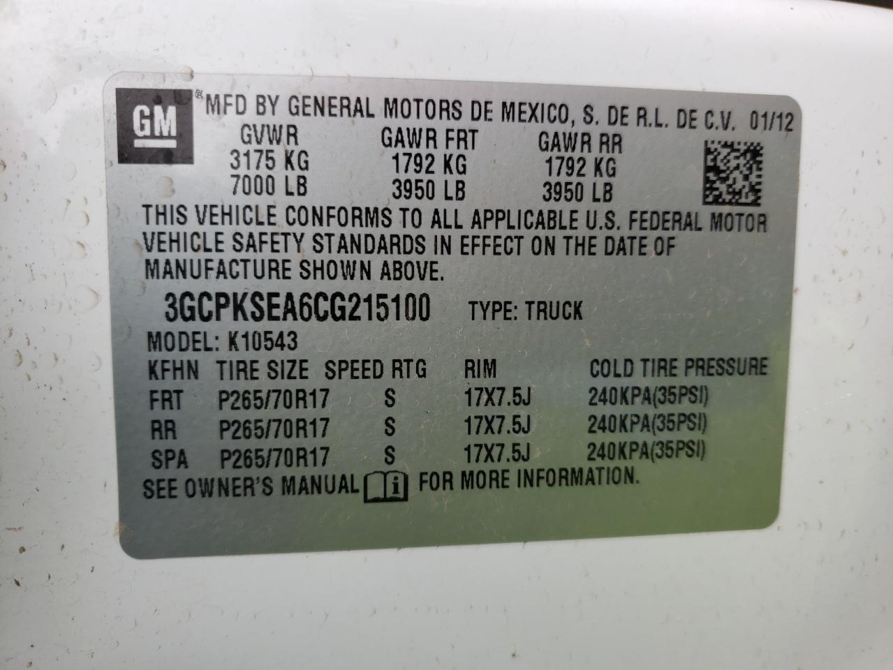 Photo 10 from auction – 2012 CHEVROLET SILVERADO with VIN 3GCPKSEA6CG215100