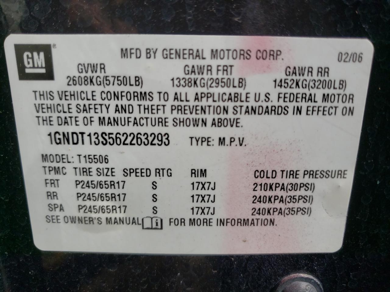 Photo 10 from auction – 2006 CHEVROLET TRAILBLAZE with VIN 1GNDT13S562263293