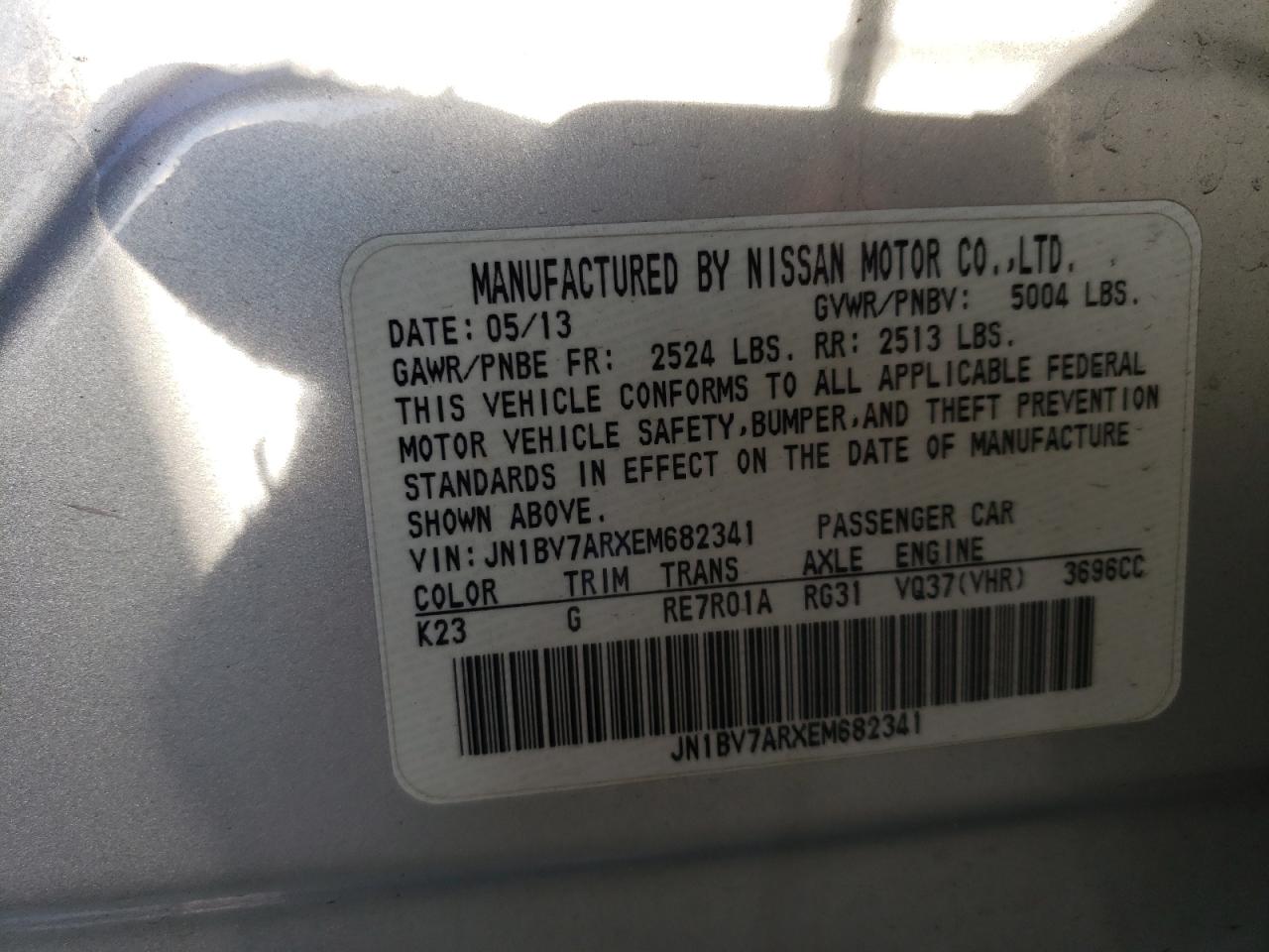 Photo 10 from auction – 2014 INFINITI Q50 BASE with VIN JN1BV7ARXEM682341