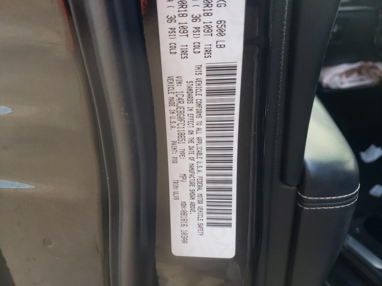 Photo 10 from auction – 2015 JEEP GRAND CHER with VIN 1C4RJEBG0FC118651