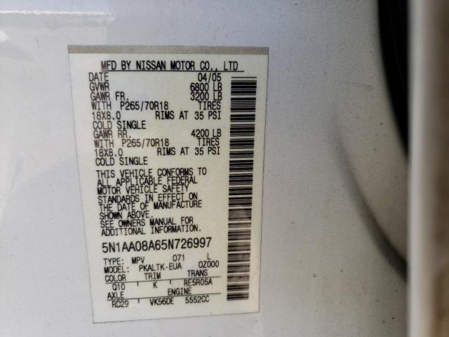Photo 10 from auction – 2005 NISSAN ARMADA SE with VIN 5N1AA08A65N726997