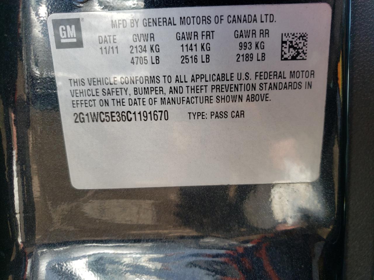 Photo 10 from auction – 2012 CHEVROLET IMPALA LTZ with VIN 2G1WC5E36C1191670