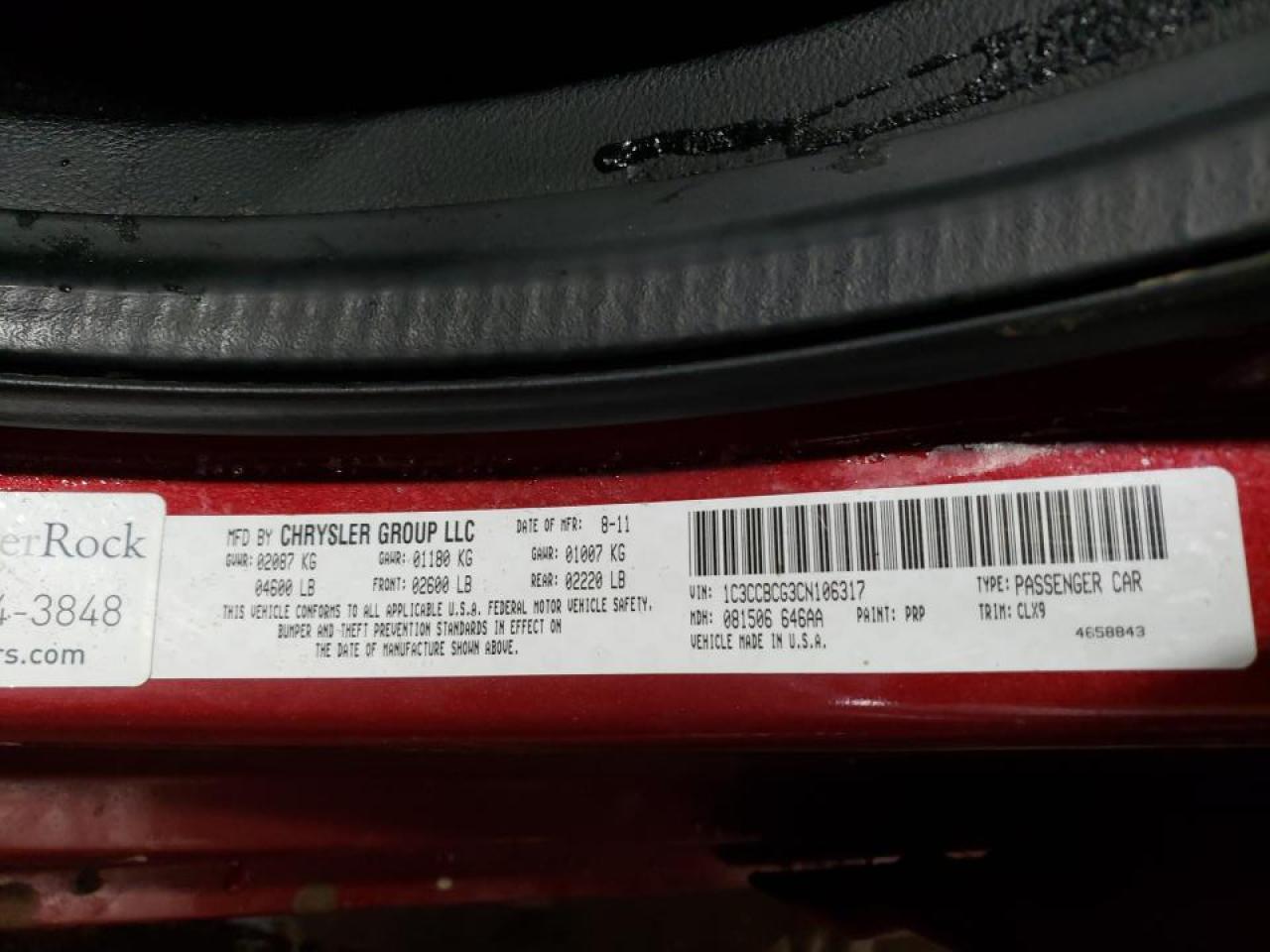 Photo 10 from auction – 2012 CHRYSLER 200 LIMITE with VIN 1C3CCBCG3CN106317
