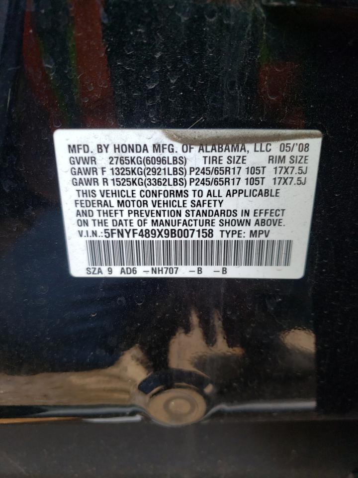 Photo 10 from auction – 2009 HONDA PILOT TOUR with VIN 5FNYF489X9B007158