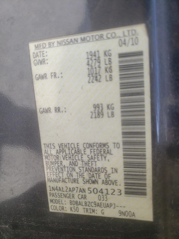 Photo 10 from auction – 2010 NISSAN ALTIMA BAS with VIN 1N4AL2AP7AN504123