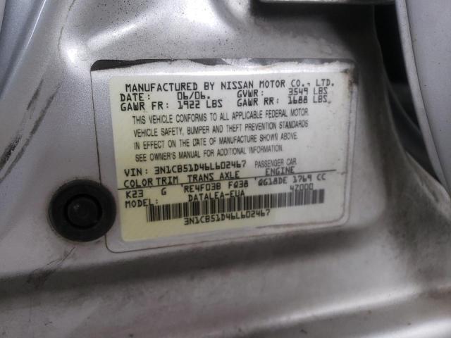 Photo 10 from auction – 2006 NISSAN SENTRA 1.8 with VIN 3N1CB51D46L602467
