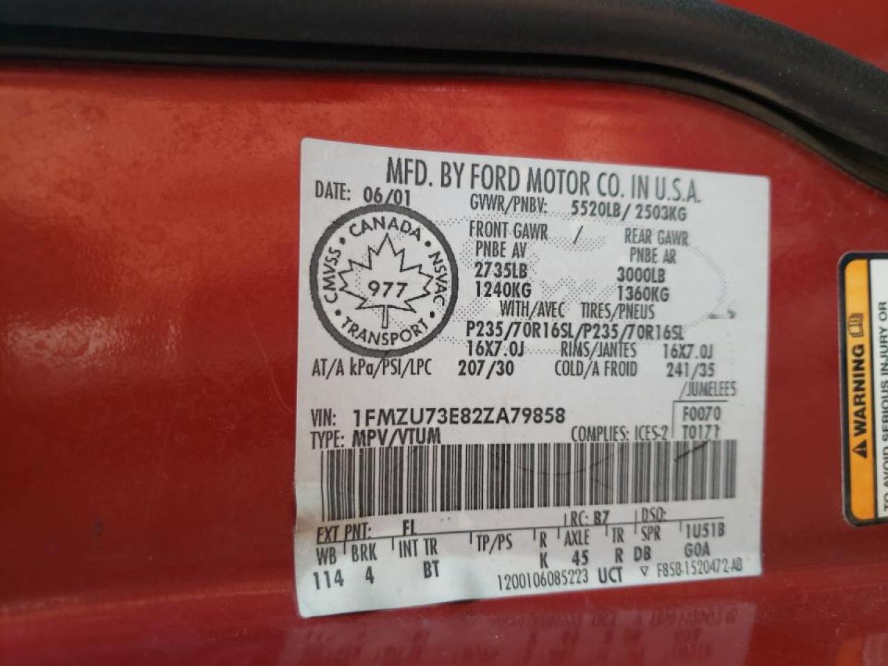 Photo 10 from auction – 2002 FORD EXPLORER X with VIN 1FMZU73E82ZA79858