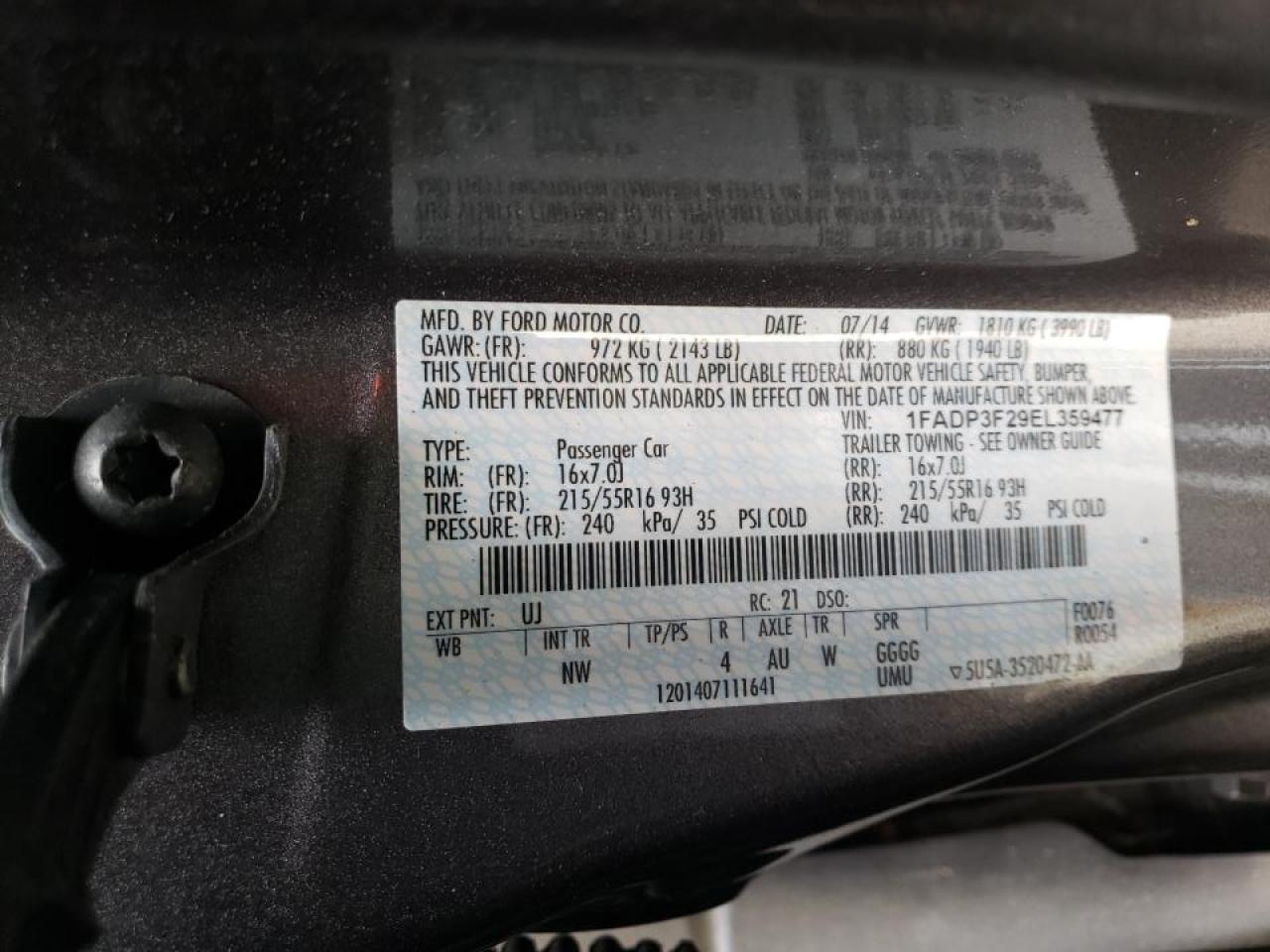 Photo 10 from auction – 2014 FORD FOCUS SE with VIN 1FADP3F29EL359477