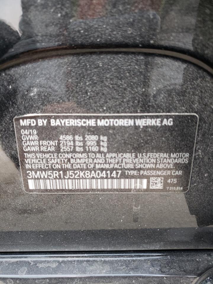 Photo 10 from auction – 2019 BMW 330I with VIN 3MW5R1J52K8A04147