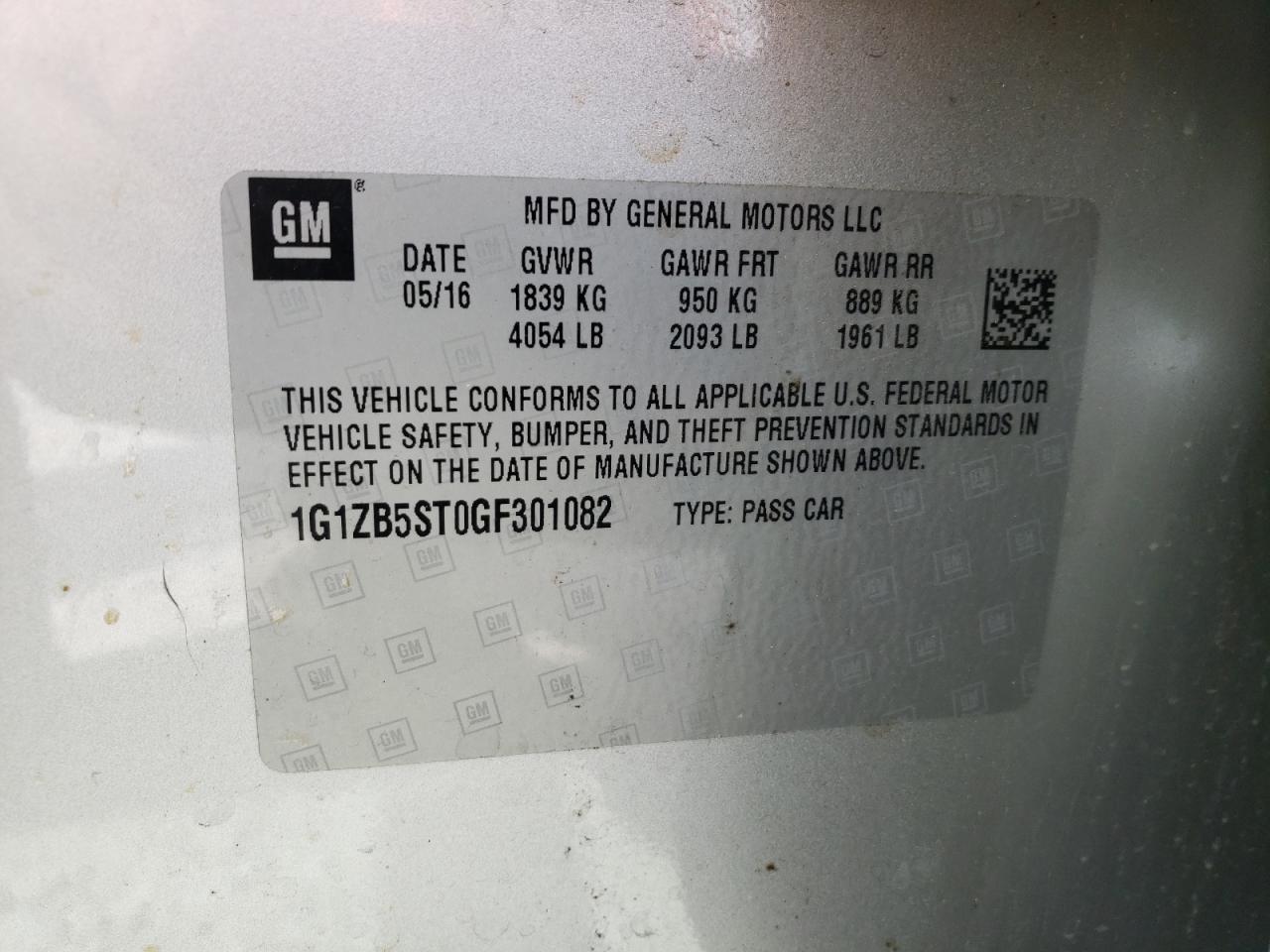 Photo 10 from auction – 2016 CHEVROLET MALIBU LS with VIN 1G1ZB5ST0GF301082