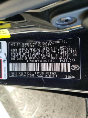 Photo 10 from auction – 2012 TOYOTA CAMRY LE with VIN 4T1BF1FKXCU073150