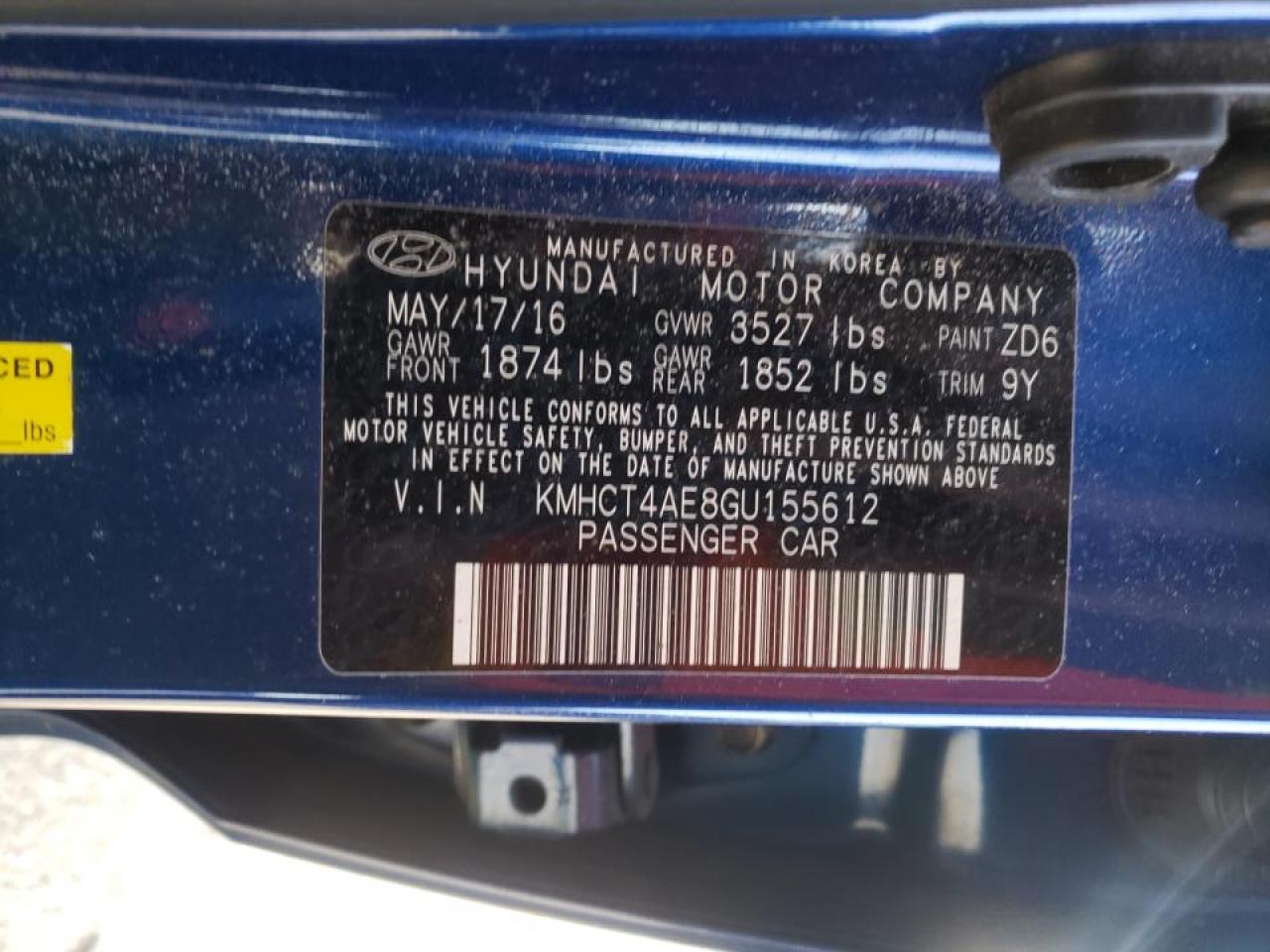 Photo 10 from auction – 2016 HYUNDAI ACCENT SE with VIN KMHCT4AE8GU155612