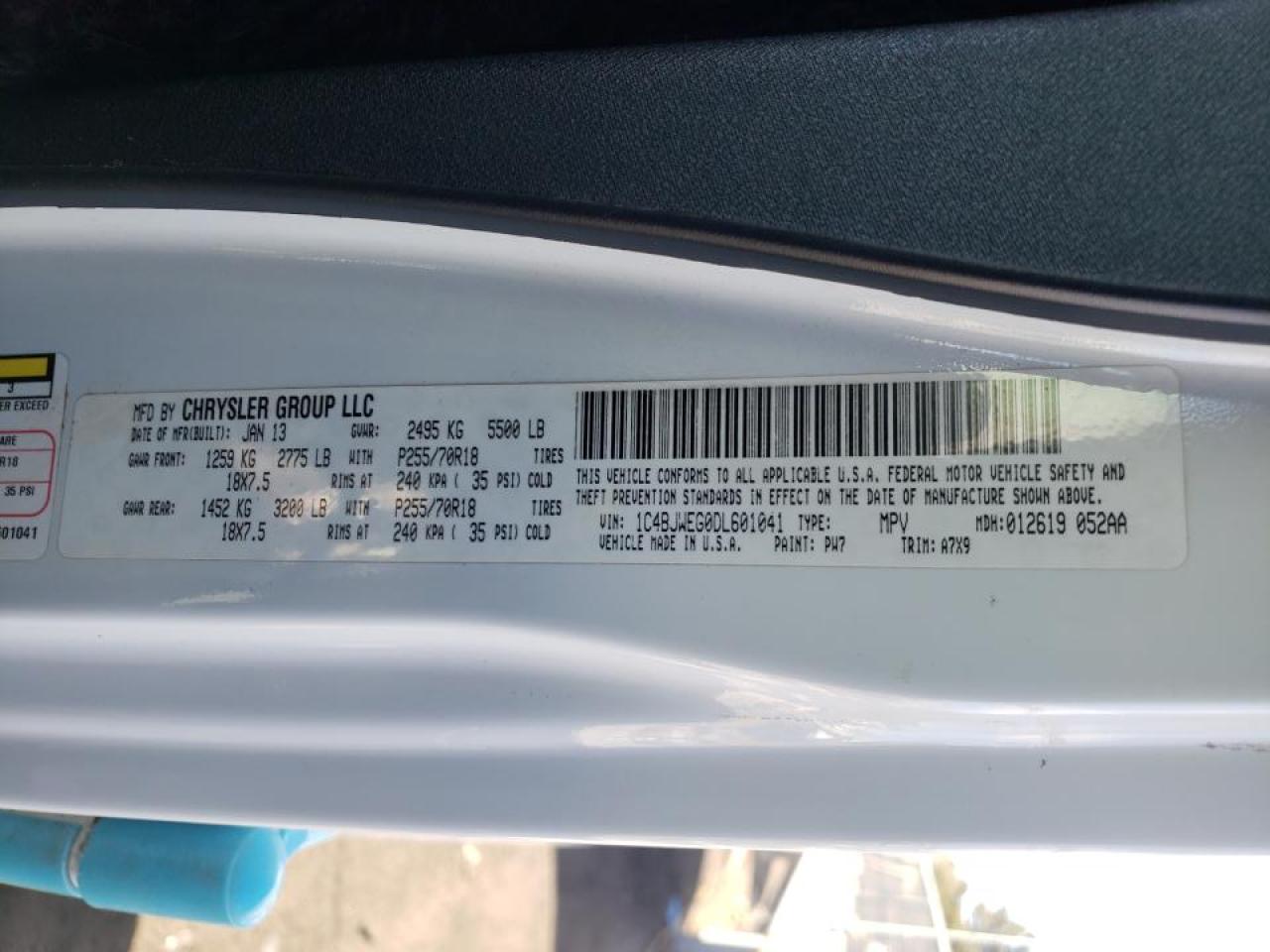 Photo 10 from auction – 2013 JEEP WRANGLER U with VIN 1C4BJWEG0DL601041