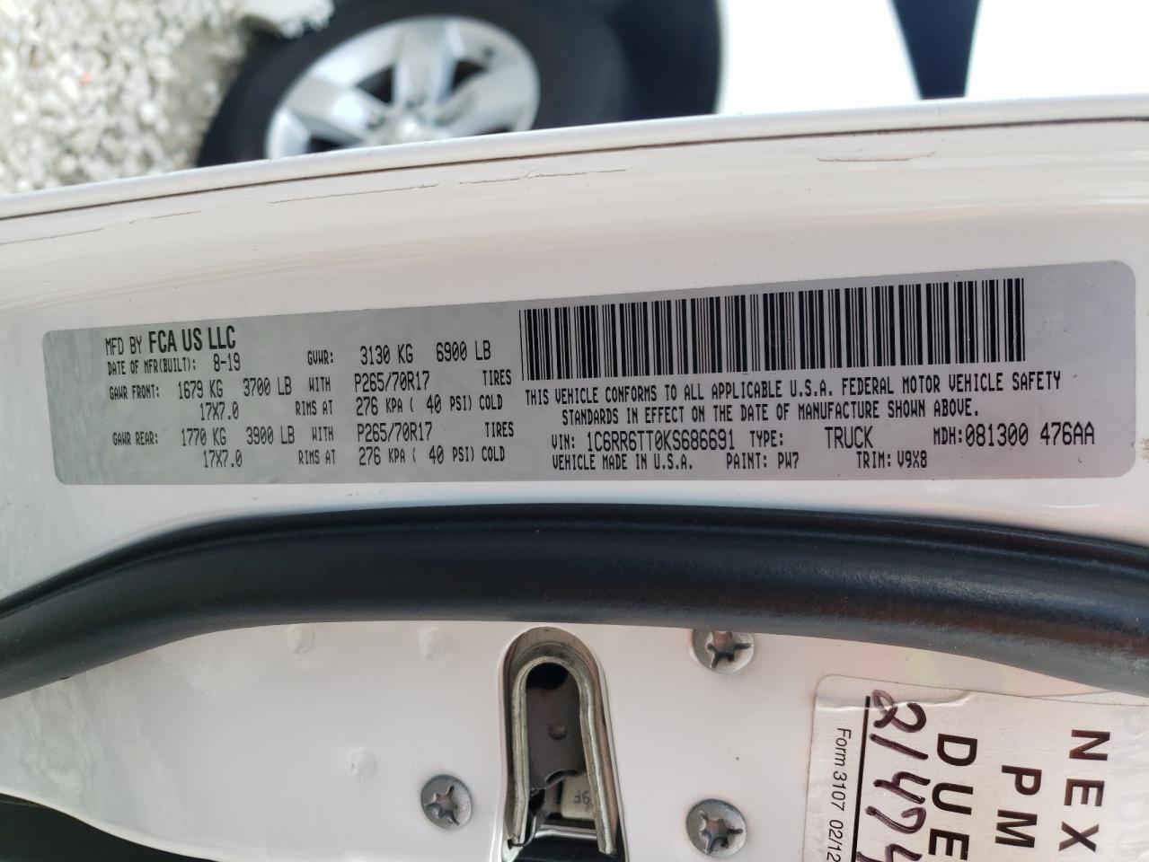 Photo 10 from auction – 2019 RAM 1500 CLASS with VIN 1C6RR6TT0KS686691