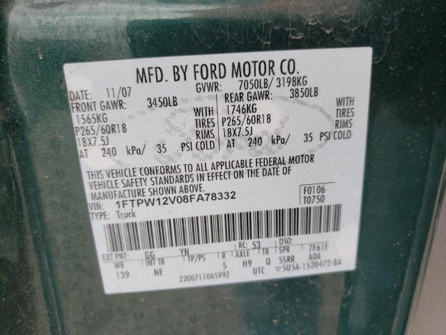 Photo 10 from auction – 2008 FORD F150 SUPER with VIN 1FTPW12V08FA78332