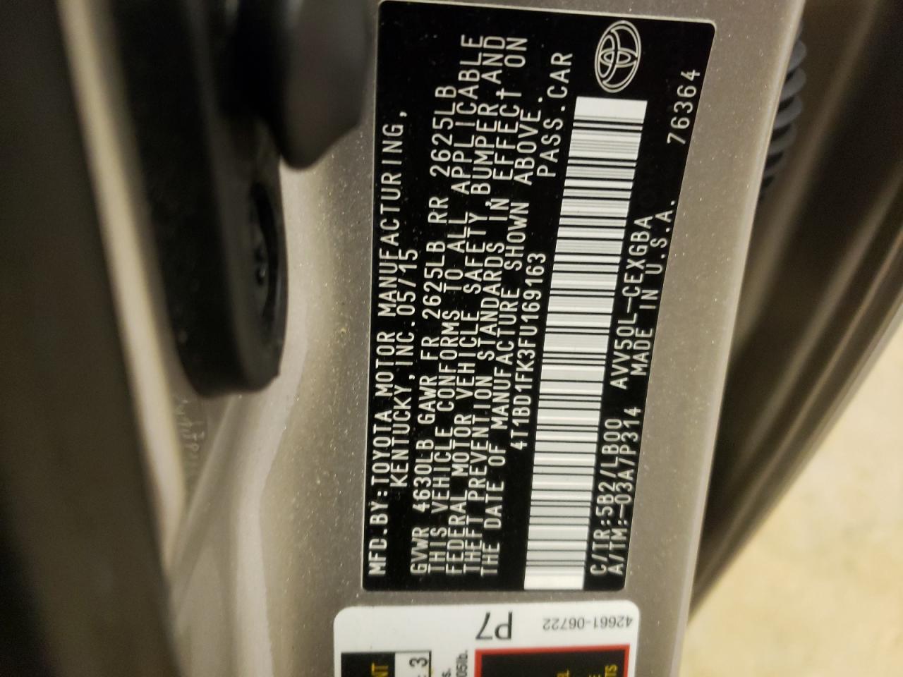 Photo 10 from auction – 2015 TOYOTA CAMRY HYBR with VIN 4T1BD1FK3FU169163