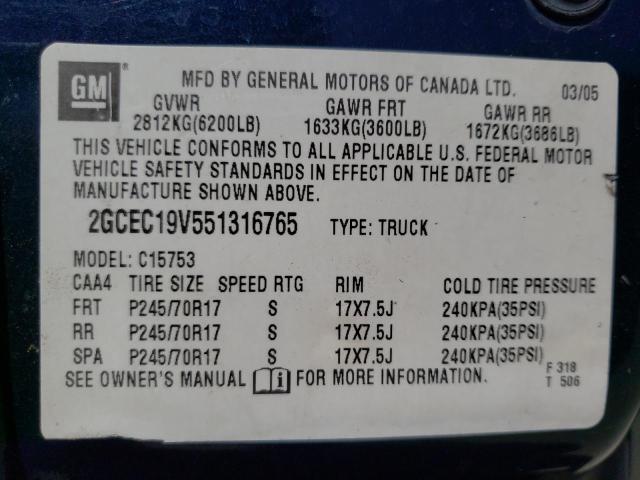 Photo 10 from auction – 2005 CHEVROLET SILVERADO with VIN 2GCEC19V551316765