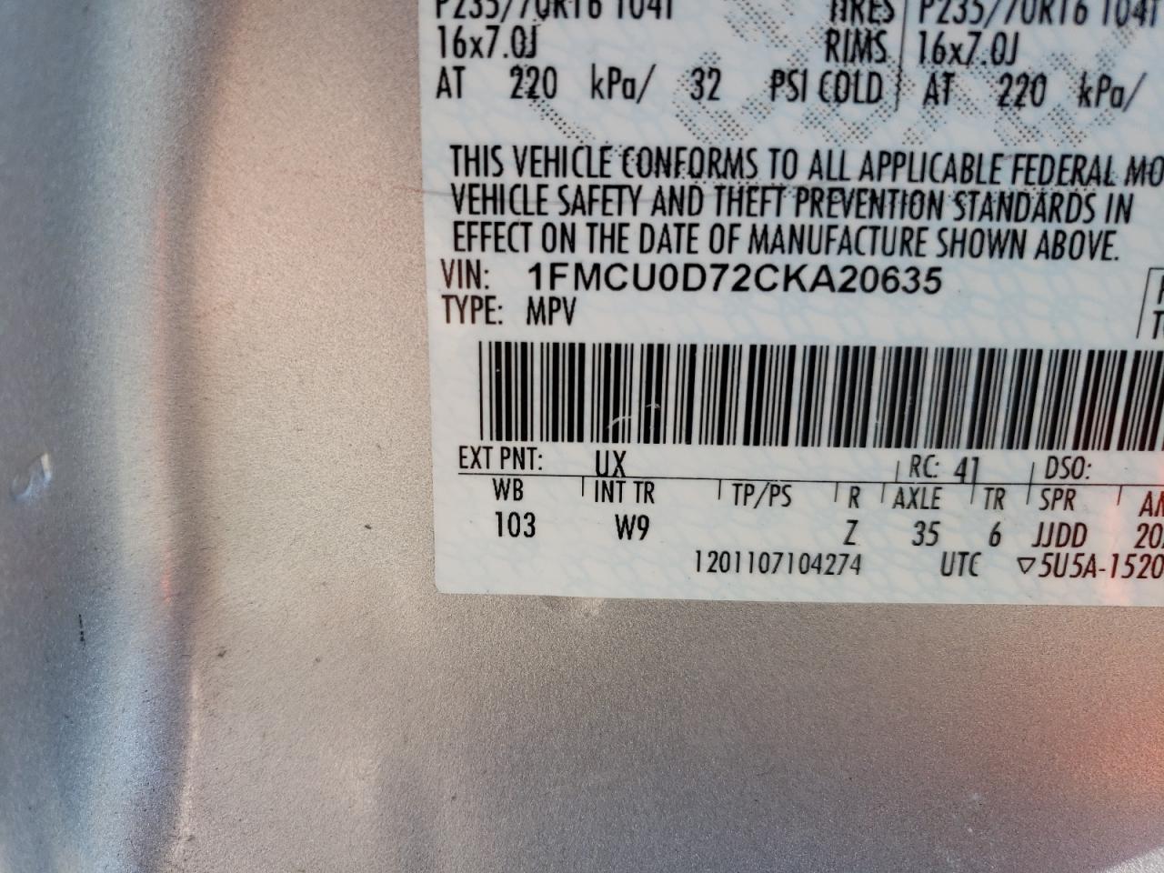 Photo 10 from auction – 2012 FORD ESCAPE XLT with VIN 1FMCU0D72CKA20635