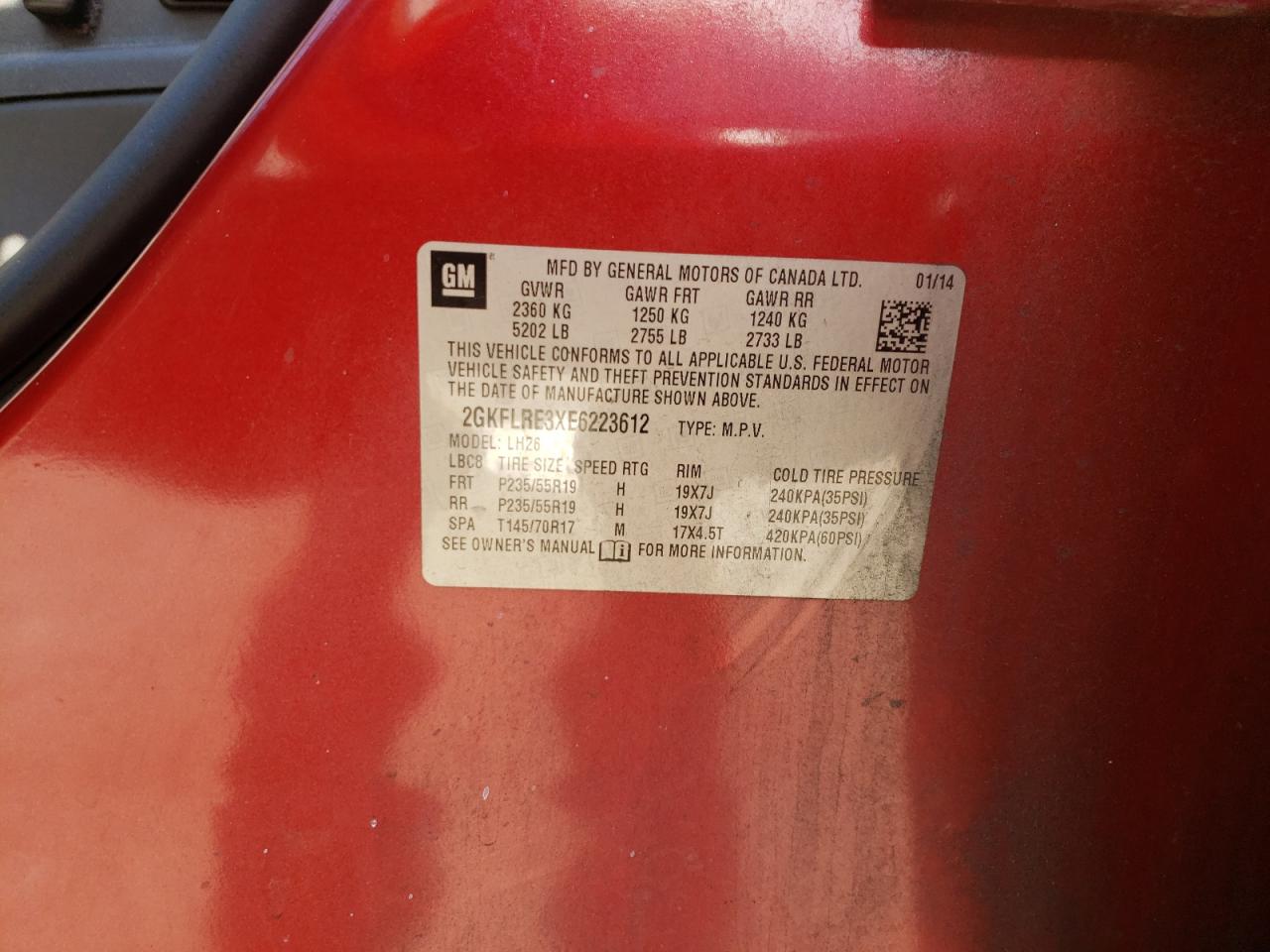Photo 10 from auction – 2014 GMC TERRAIN SL with VIN 2GKFLRE3XE6223612