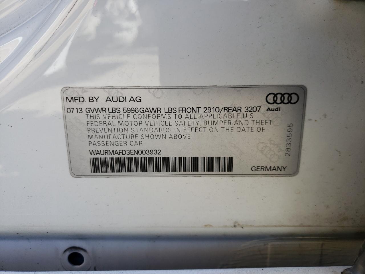 Photo 10 from auction – 2014 AUDI A8 L TDI Q with VIN WAURMAFD3EN003932