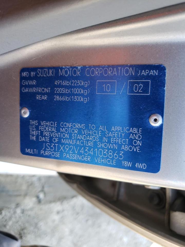 Photo 10 from auction – 2003 SUZUKI XL7 PLUS with VIN JS3TX92V434103863
