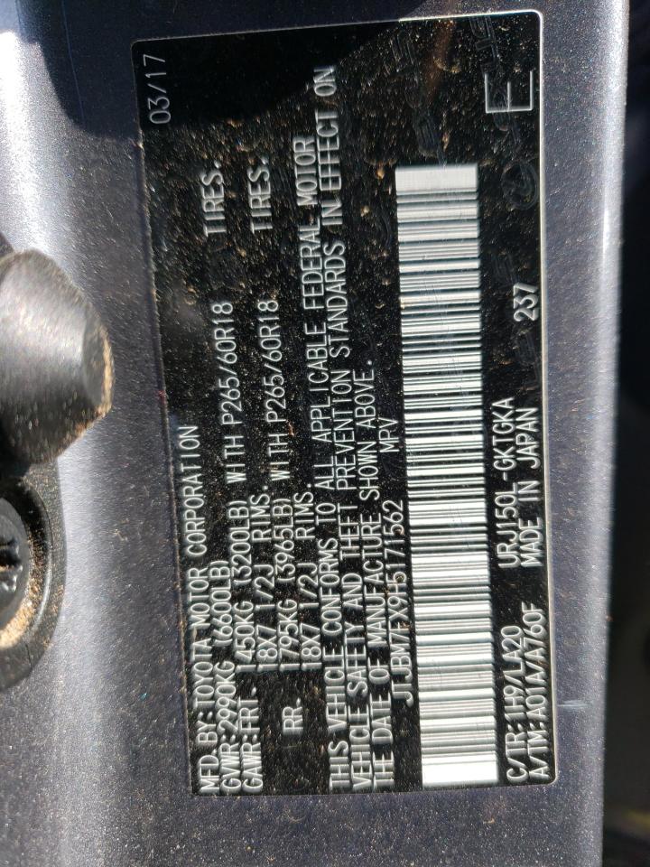 Photo 10 from auction – 2017 LEXUS GX 460 with VIN JTJBM7FX9H5171562