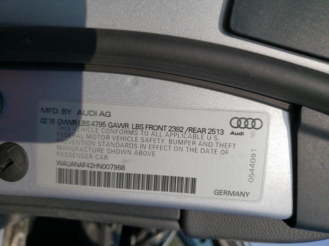 Photo 10 from auction – 2017 AUDI A4 PREMIUM with VIN WAUANAF42HN007968