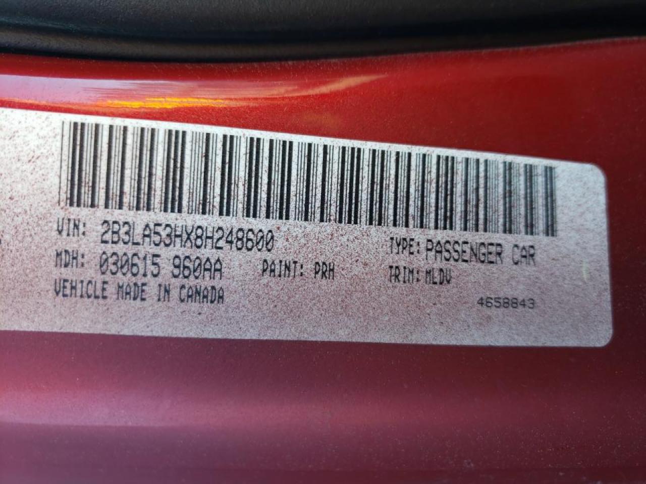 Photo 10 from auction – 2008 DODGE CHARGER R/ with VIN 2B3LA53HX8H248600
