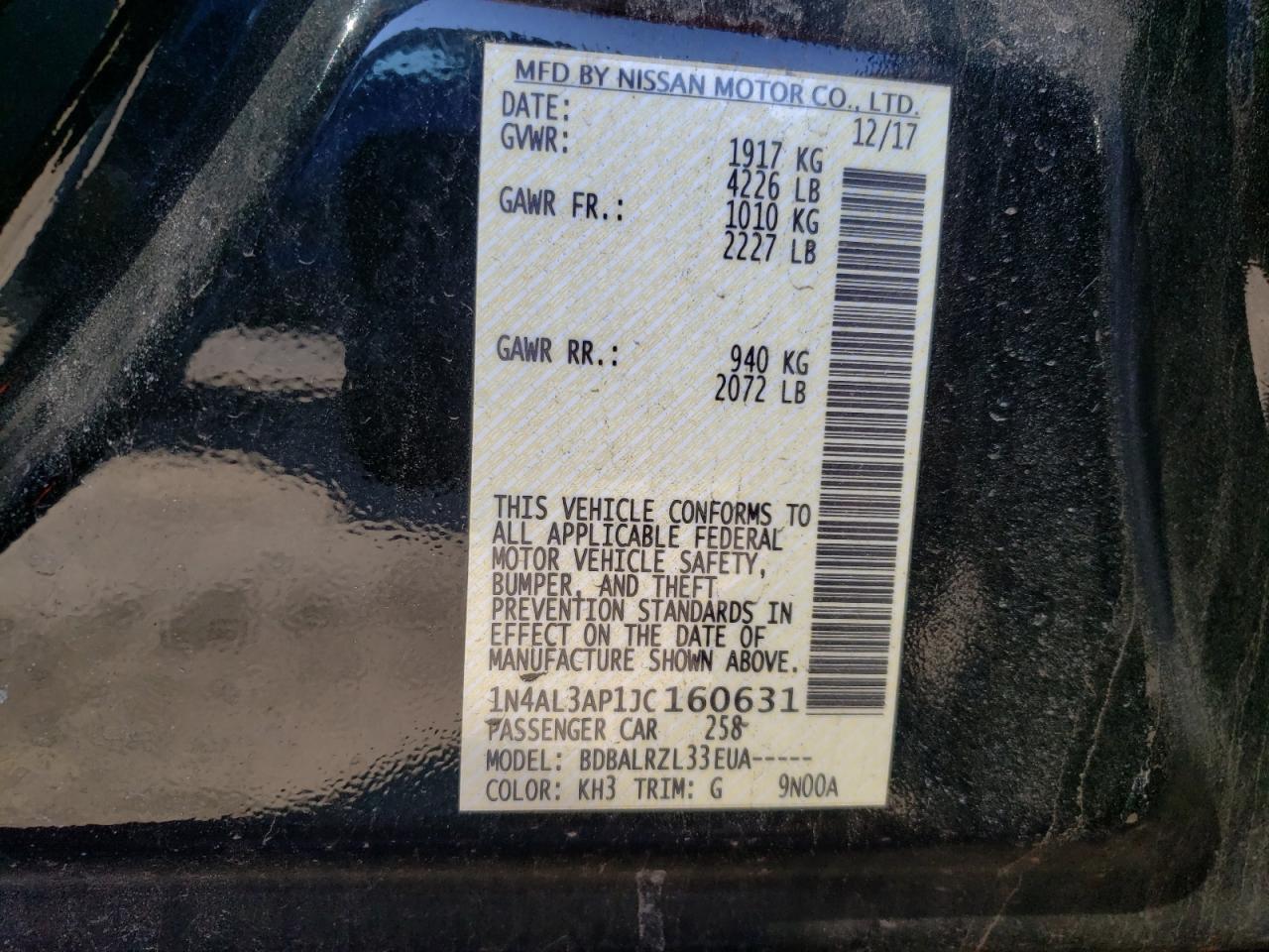 Photo 10 from auction – 2018 NISSAN ALTIMA with VIN 1N4AL3AP1JC160631