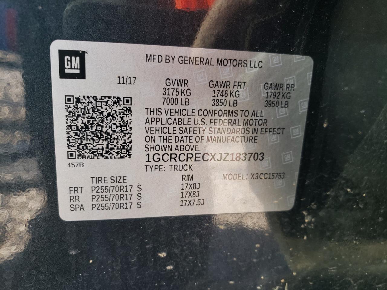 Photo 10 from auction – 2018 CHEVROLET SILVERADO with VIN 1GCRCRECXJZ183703