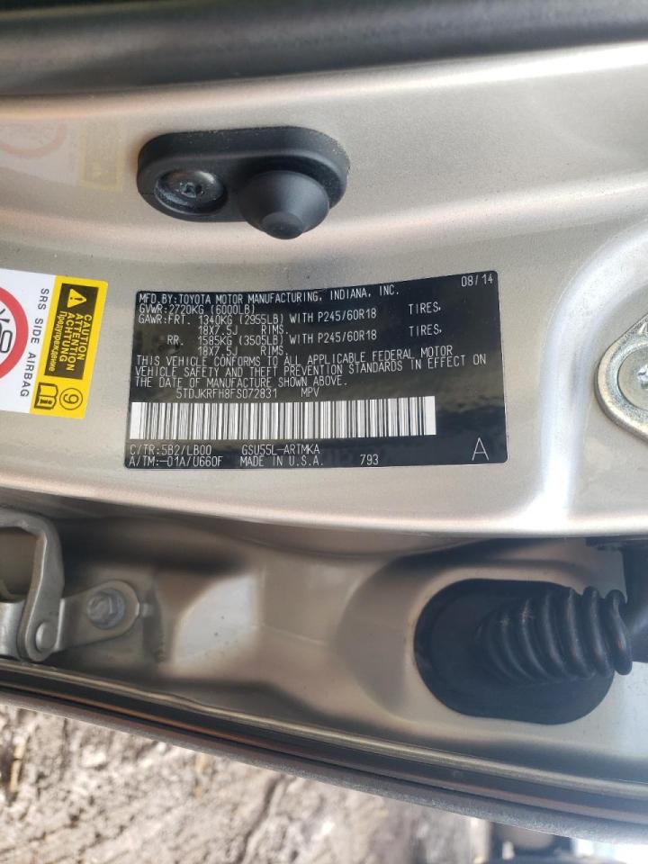 Photo 10 from auction – 2015 TOYOTA HIGHLANDER with VIN 5TDJKRFH8FS072831