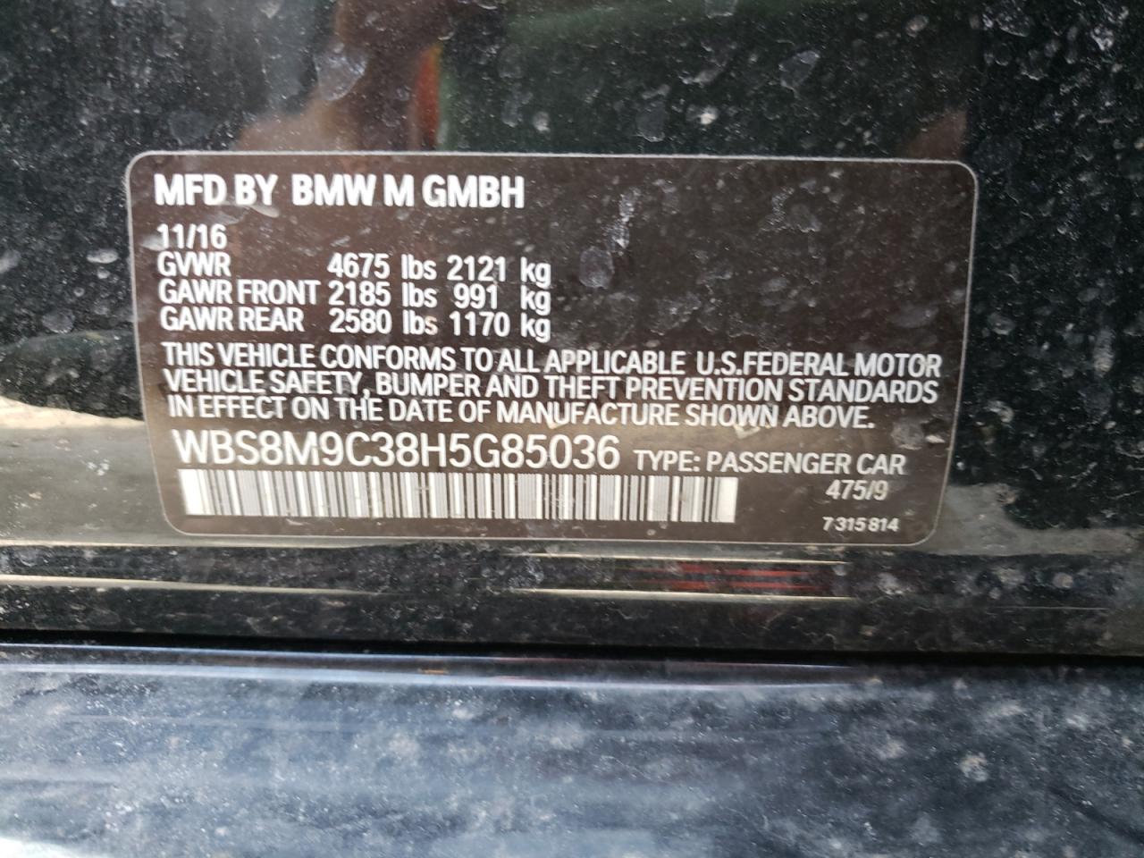 Photo 10 from auction – 2017 BMW M3 with VIN WBS8M9C38H5G85036