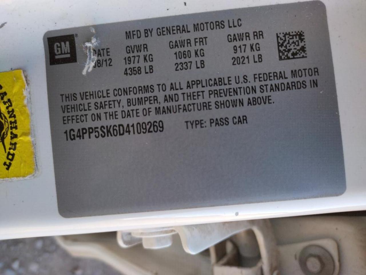 Photo 10 from auction – 2013 BUICK VERANO with VIN 1G4PP5SK6D4109269