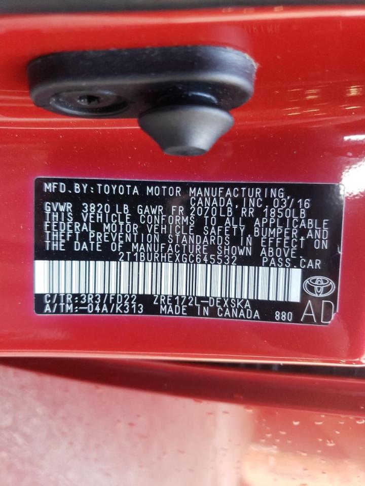 Photo 10 from auction – 2016 TOYOTA COROLLA L with VIN 2T1BURHEXGC645532