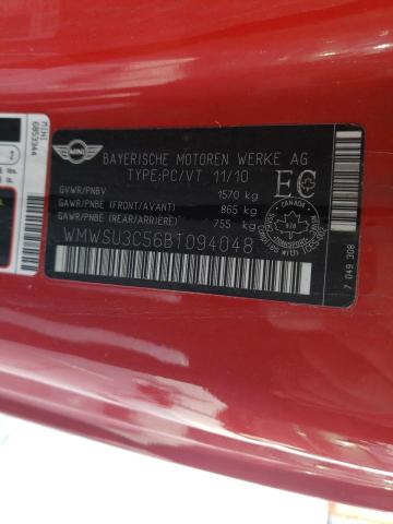 MINI COOPER 2011 with VIN WMWSU3C56BT094048 - Photo from auction