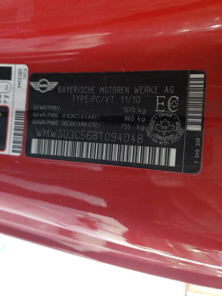 Photo 11 from auction – 2011 MINI COOPER with VIN WMWSU3C56BT094048