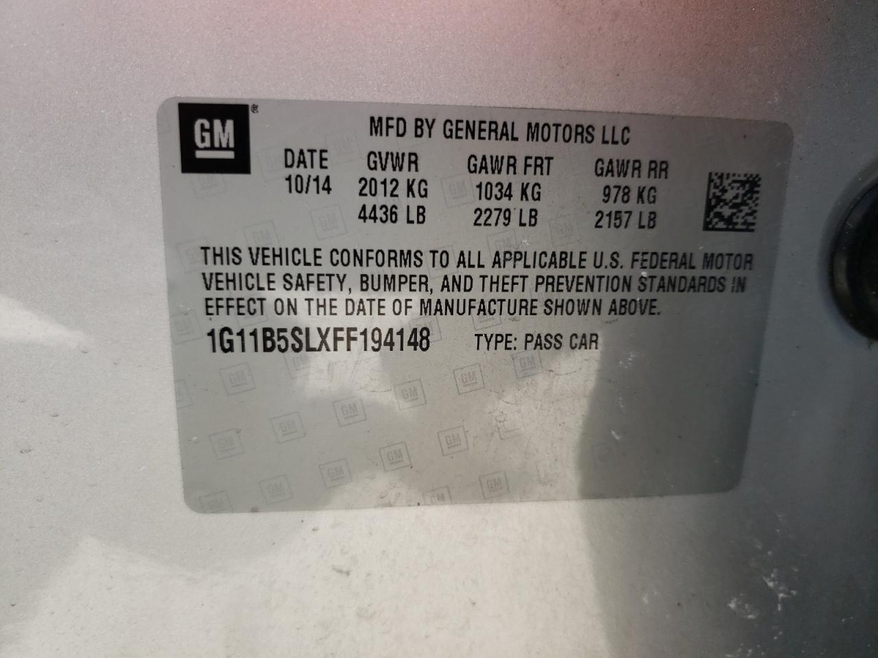 Photo 10 from auction – 2015 CHEVROLET MALIBU LS with VIN 1G11B5SLXFF194148