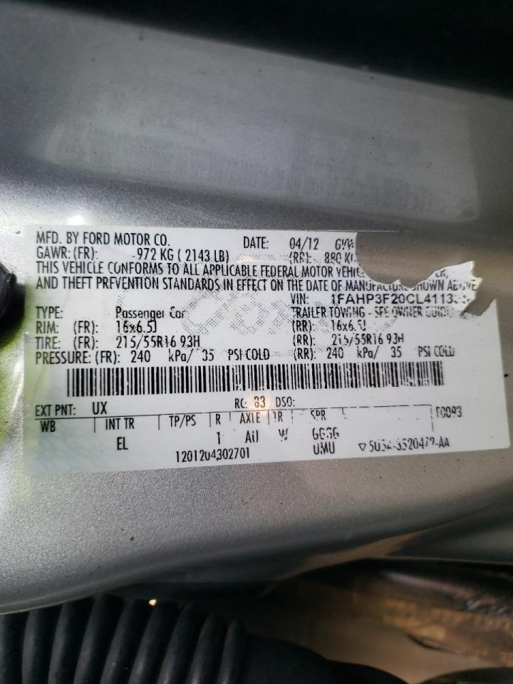 Photo 10 from auction – 2012 FORD FOCUS SE with VIN 1FAHP3F20CL411335