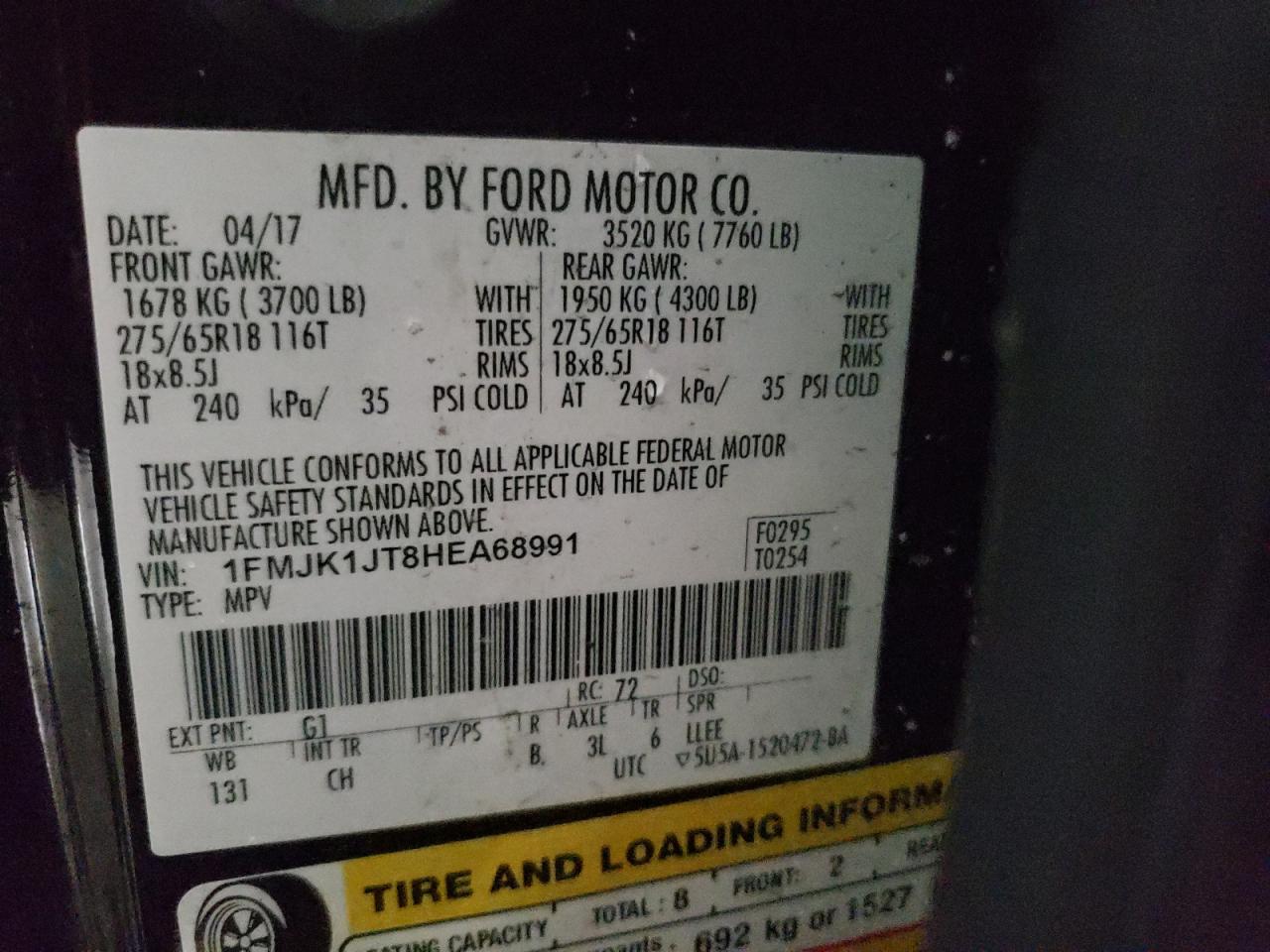 Photo 10 from auction – 2017 FORD EXPEDITION with VIN 1FMJK1JT8HEA68991