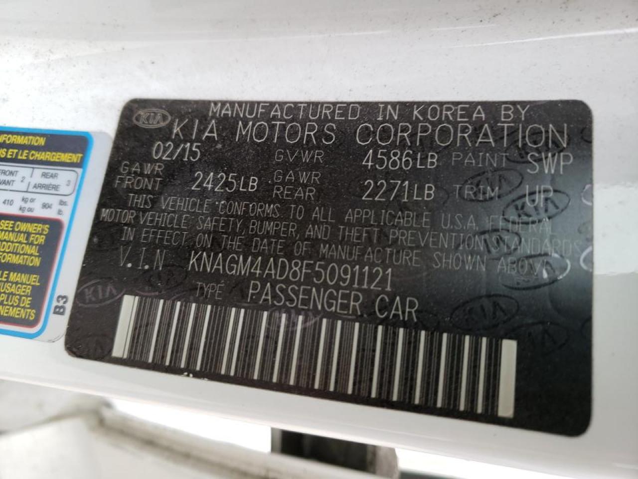 Photo 10 from auction – 2015 KIA OPTIMA HYB with VIN KNAGM4AD8F5091121