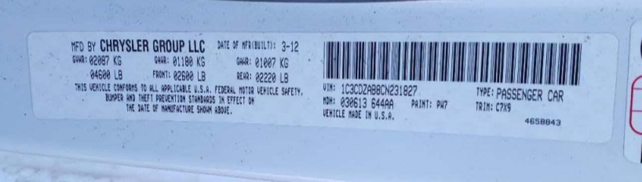 Photo 10 from auction – 2012 DODGE AVENGER SE with VIN 1C3CDZAB8CN231827