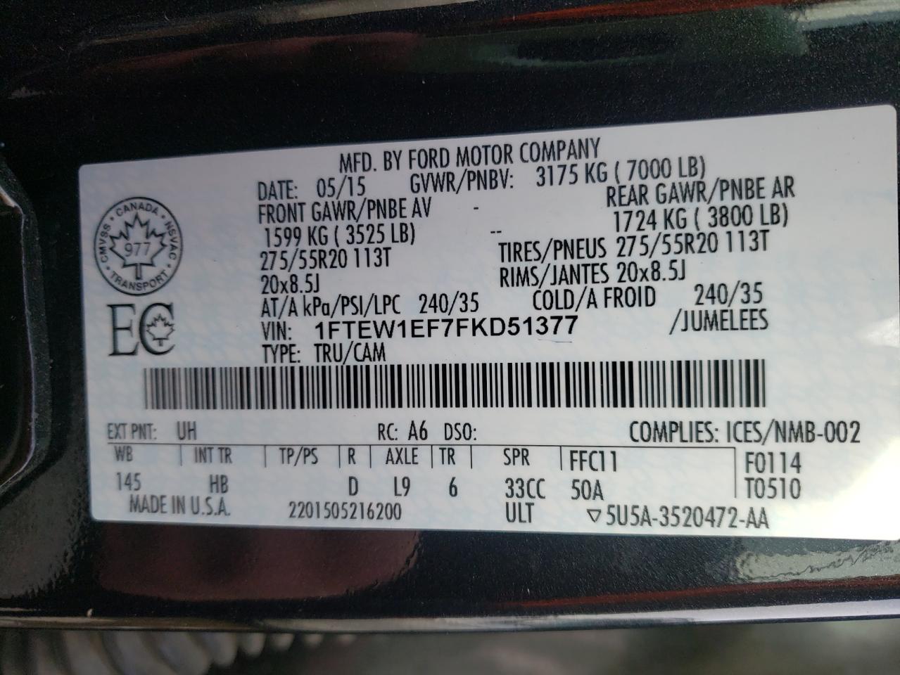 Photo 10 from auction – 2015 FORD F150 SUPER with VIN 1FTEW1EF7FKD51377